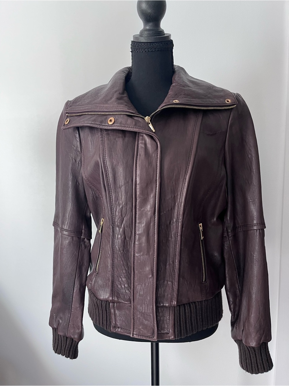 New Jones New York Real Leather Bomber Jacket